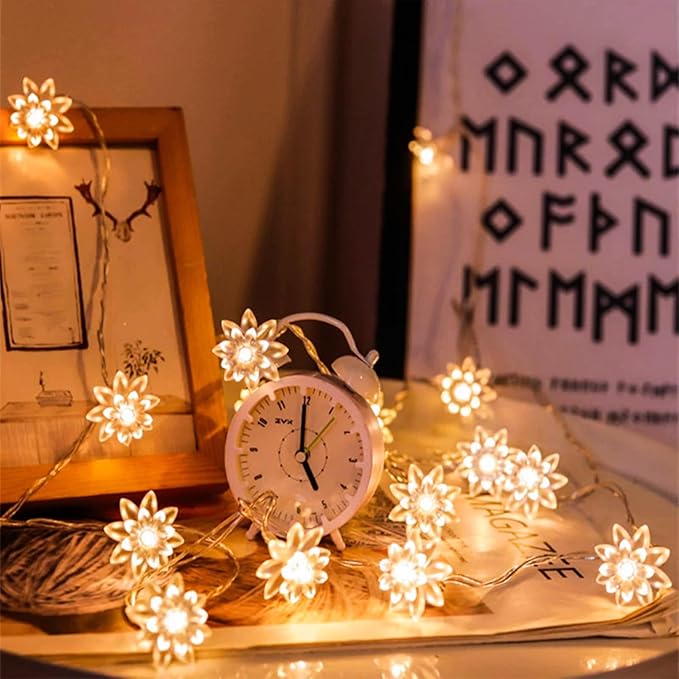 USB & Battery Operated Flower Fairy Lights, 10ft 30 LED Twinkle Diwali Soft Rubber Lotus Floral Lamps with Timer for Kids' Room Garden Patio Christmas Easter Tree Wall Hanging Decor, Warm White