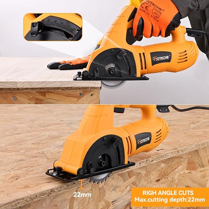 Hoteche 3-3/8-Inch Mini Circular Saw 5A Multifunctional Portable Saw with 3pcs Blades for Metal, Wood and Tile Cutting