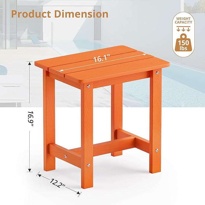LUE BONA Outdoor Side Table, HDPS Small Outdoor Table, Adirondack Side Table, Outside End Table for Patio, Porch, Deck, Pool, Weather Resistant/Easy Maintenance/Indoor or Outdoor Use, Orange