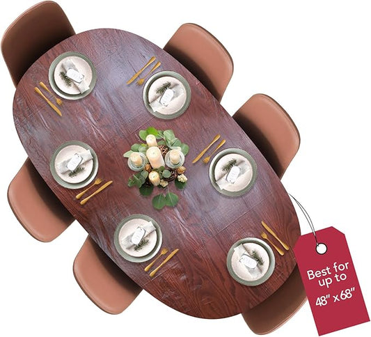 LAMINET Woodgrain Elastic Table Cover, Oblong, Mahogany Wood