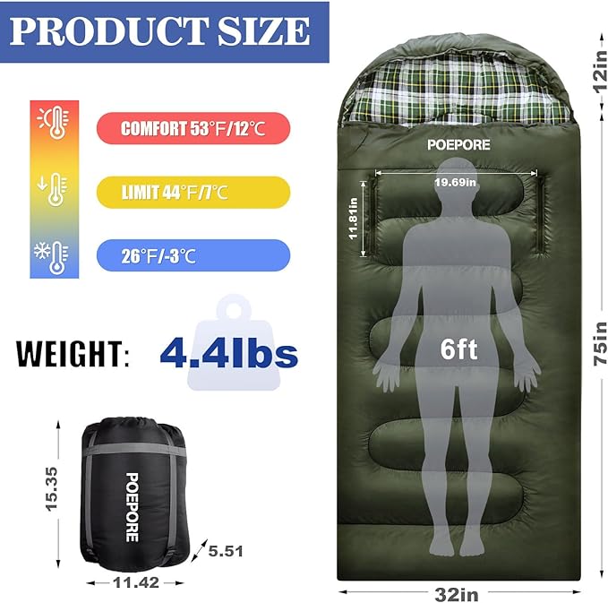 Flannel Sleeping Bag Cotton 0 Degree Cold Weather for Adults XXL Wearable Sleeping Bag 4 Seasons Waterproof with Compression Sack