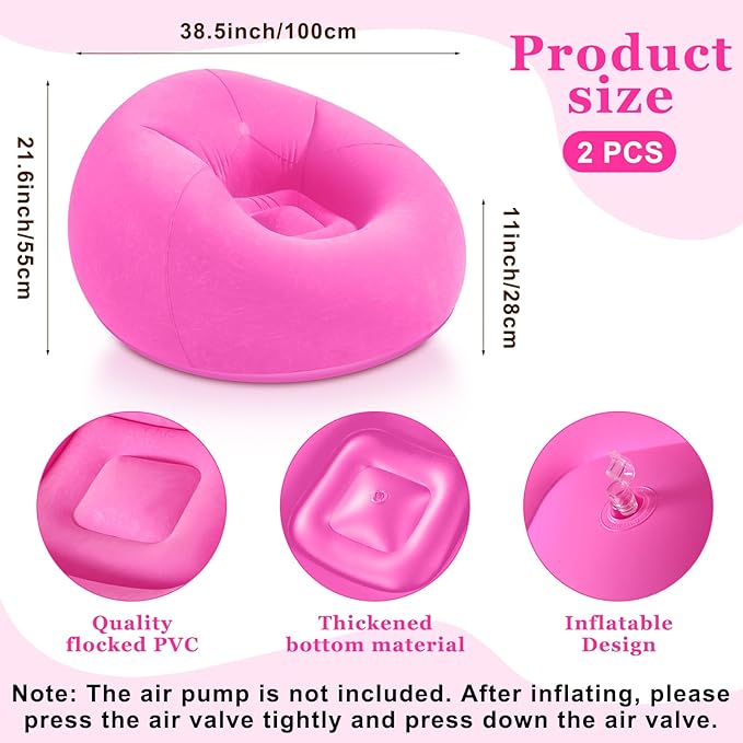 Realspring Inflatable Bean Bag Chairs Outdoor Blow up Camping Chairs Inflatable Lazy Sofa Folding Portable Bean Bag Loungers Couch for Movie Night(Pink,Lake Blue,2 Pcs)