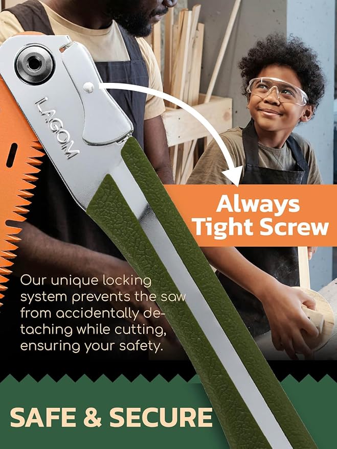 LAGOM Folding Camp Saw for Cutting Branches, 11.4" Straight Blade | SK5 Steel, Ergonomic Handle, One-Hand Use, Secure Lock | Foldable Pruning Tool for Camping, Gardening, Survival, Kayaking, Outdoors