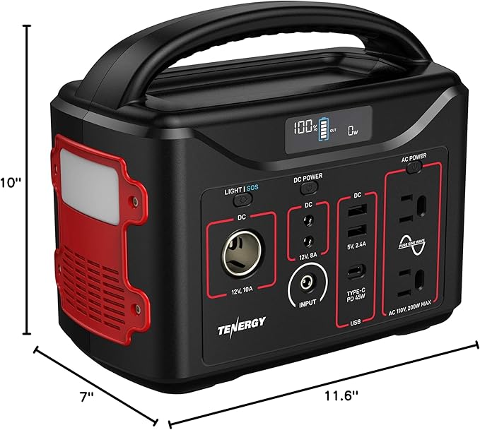 Tenergy T320 Portable Power Station, 300Wh Battery, 110V/200W (Surge 400W) Two Pure Sine Wave AC outputs, USB type C PD 45W, Solar Ready Mobile Power for Outdoors Camping Vans RV, Emergency Backup