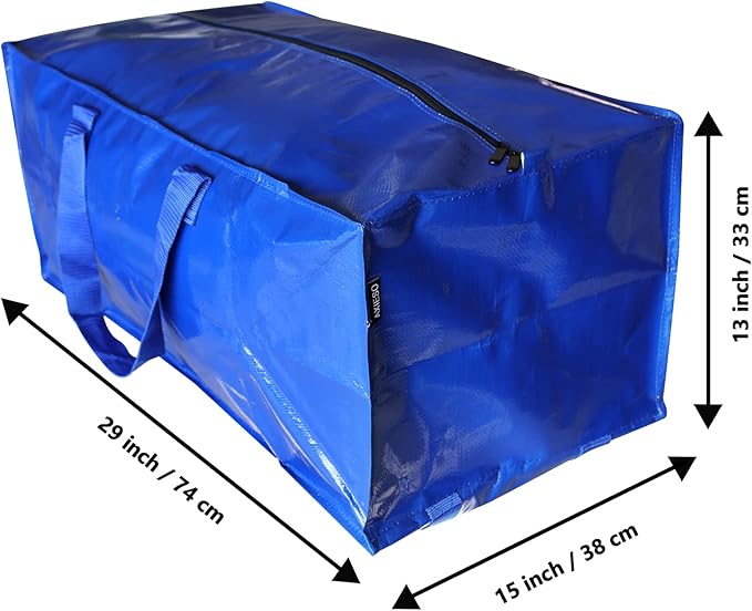 Extra Large Moving Bags - 6-Pack Heavy Duty Storage Duffel - Sturdy Backpack Straps Handles, Zippers - Reusable Moving Storage Bags for Clothes - Folding Collapsible Storage Tote Bag Set – Blue