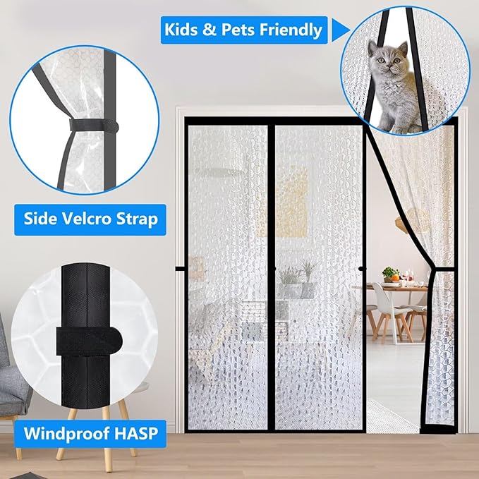 RELIANCER Magnetic Thermal Insulated Double Door Curtain,Waterproof EVA Doors Cover,Fit Doors Size 62"x80",Self-Closing Insulated Doorway Curtain Partition,Temperature Protection Thermal Door Screen