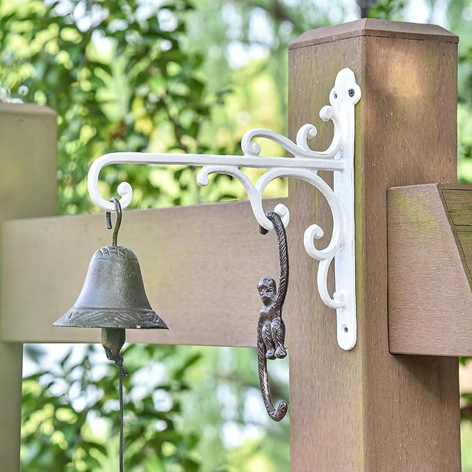 Sungmor Cast Iron Wall Hook Plant Hangers - Home & Garden Heavy Duty Hanging Bracket Plant Hooks - 2PC WHITE Decorative Wall Mount Hooks for Hanging Planter Pot Bird Feeder Birdcage Lantern Wind Chime