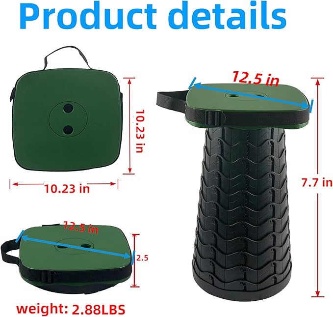Collapsible Camping Stool with Seat Cushion & Nylon Bag, Square Portable Telescopic Stool, Lightweight Sturdy Foldable Stool for Camp Fishing Picnic, Max Load 550 lb