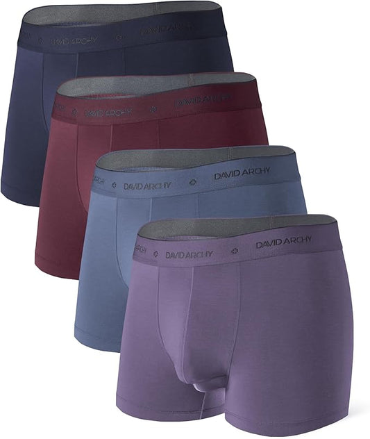 DAVID ARCHY Men's Underwear Ultra Soft Modal Dual Pouch Trunks Ball Pouch Bulge Enhancing Boxer Briefs for Men 3 or 4 Pack