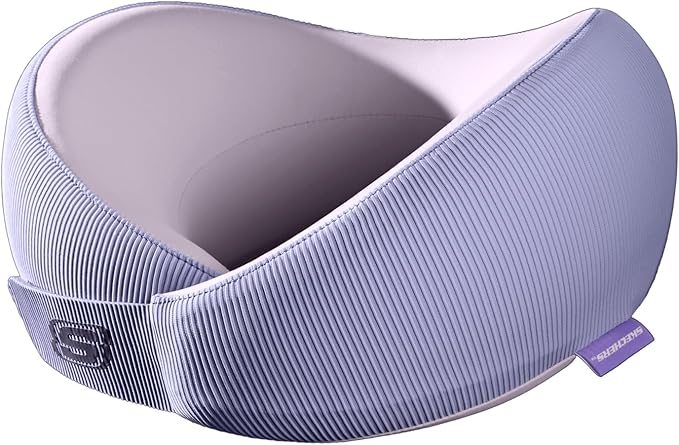 Skechers Memory Foam Neck Pillow, Comfortable & Breathable Travel Pillow,Neck Pillow Airplane for Travel, Car Rides, Home, and Office Use, Ergonomic Design for Men and Women,Purple