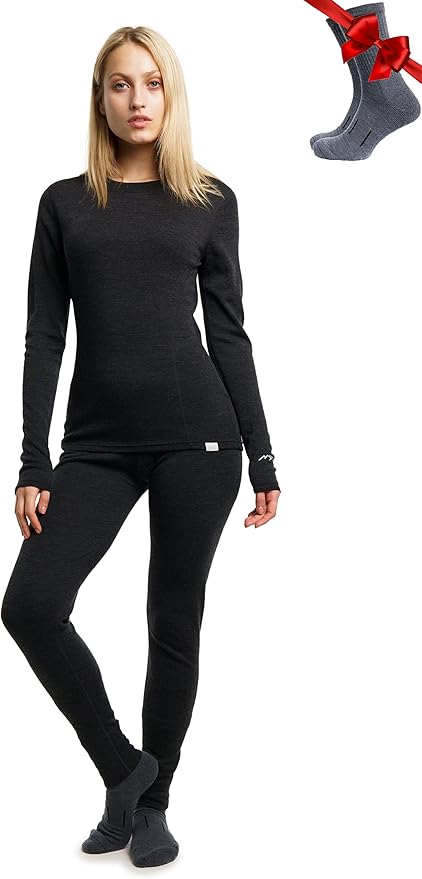 Merino.tech Merino Wool Base Layer Women Set - Heavyweight, Lite, Midweight Merino Thermal Underwear For Women Top, Bottom