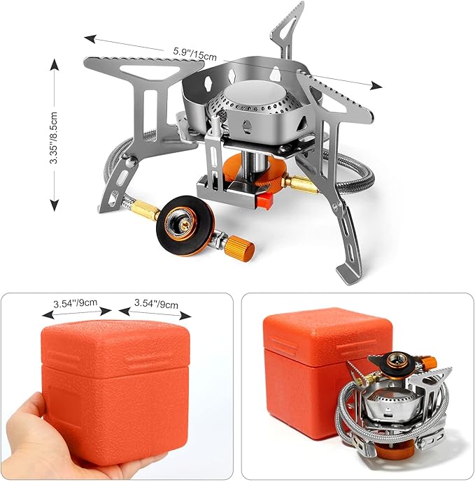 Odoland 3500W/6800W Windproof Camp Stove Camping Gas Stove with Windscreen, Fuel Canister Adapter, Piezo Ignition for Outdoor Backpacking Hiking and Picnic