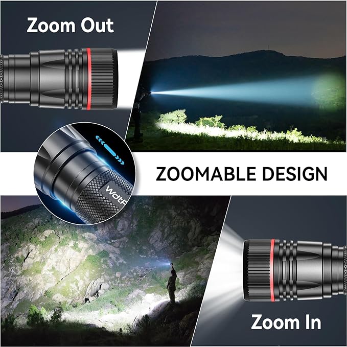 WdtPro Rechargeable Flashlights High Lumens, 2 Pack 10H Long Lasting Super Bright EDC Flashlight, LED Mini Tactical Flash Lights for Camping Emergency, Drop & Water Resistant (Battery Included)