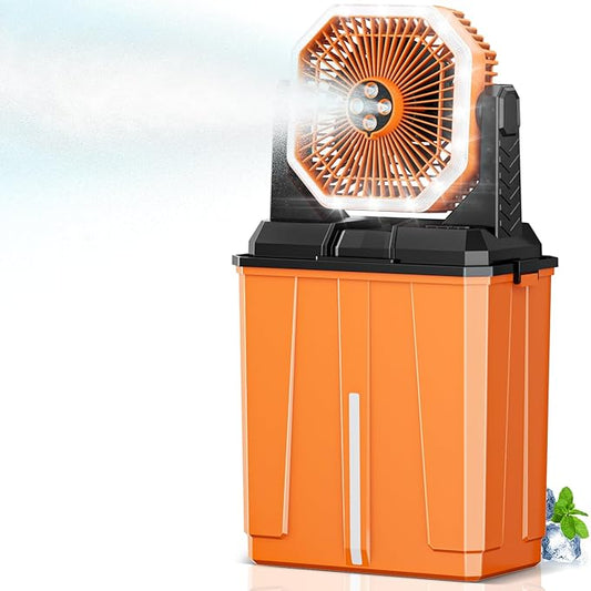 Portable Misting Fan, Rechargeable Outdoor Cooler, Battery Operated Personal Fan with3 Speeds & 8L Bucket for Patio, Camping,Hiking, Backyard, Travel, Desk,Pool, Beach