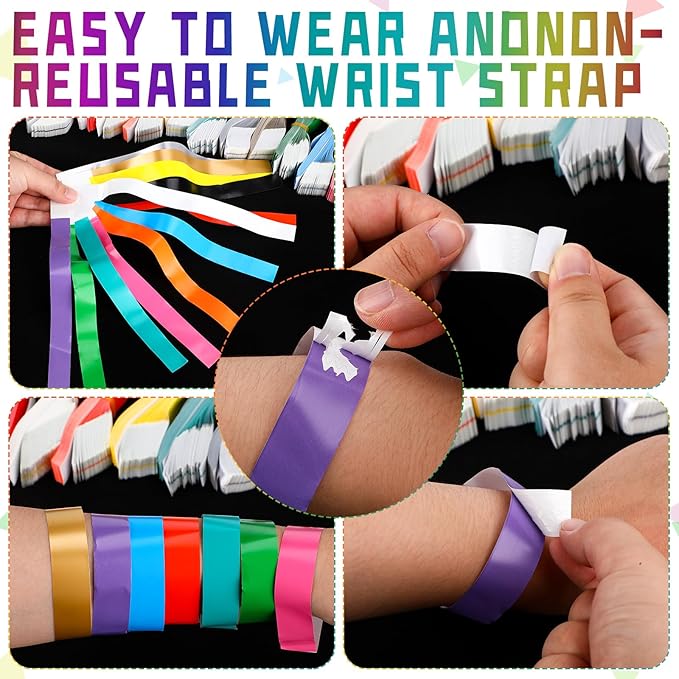 Tudomro 12000 Pcs Paper Wristbands for Events Arm Hand Lightweight Neon Colored Concert Party Wristbands Adhesive Paper Bracelets Waterproof(Colorful)