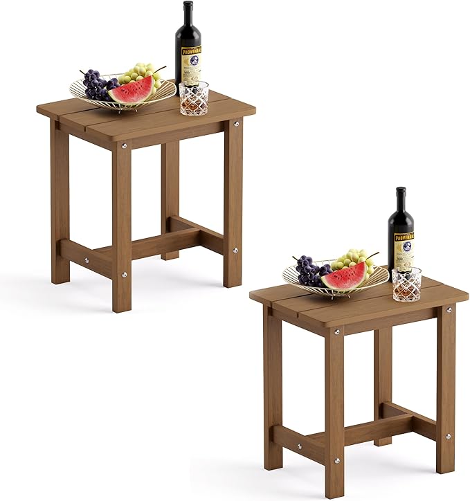 LUE BONA Outdoor Side Table Set of 2, HDPS Small Outdoor Table, Adirondack Side Table, Outside End Table for Patio, Porch, Deck, Pool, Weather Resistant/Easy Maintenance/Indoor or Outdoor Use, Brown