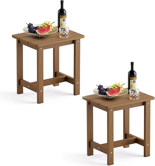 LUE BONA Outdoor Side Table Set of 2, HDPS Small Outdoor Table, Adirondack Side Table, Outside End Table for Patio, Porch, Deck, Pool, Weather Resistant/Easy Maintenance/Indoor or Outdoor Use, Brown