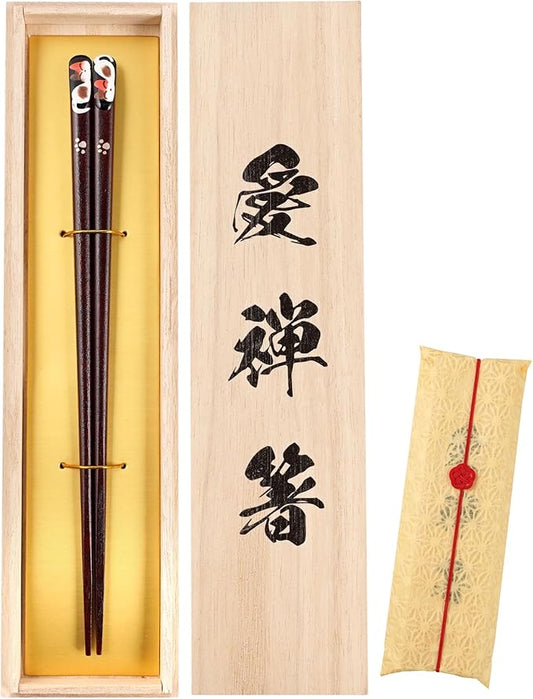 Nemuri Neko Hand-Painted Chopsticks, Traditional Aizu Maki-e Craft, Natural Wood, Wakasa Lacquer Finish Wood Gift Box Made in Japan (Black)