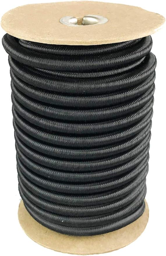 Elastic Bungee Cord. 3/16” and 1/4." 50 and 100 Foot Spools. Weather and Abrasion Resistant. Used for Tie Downs, Crafting, DIY Projects. Black Shock Cord. Made in the USA (3/8 inch x 50 feet)