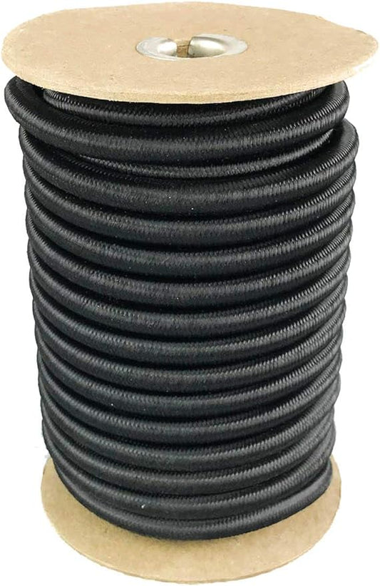 Elastic Bungee Cord. 3/16” and 1/4." 50 and 100 Foot Spools. Weather and Abrasion Resistant. Used for Tie Downs, Crafting, DIY Projects. Black Shock Cord. Made in the USA (3/8 inch x 50 feet)