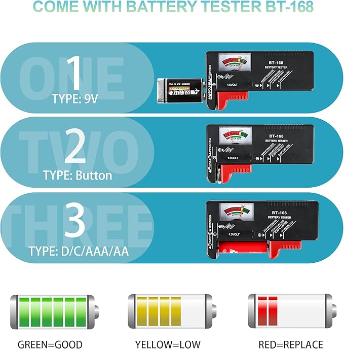 MOSLA Waterproof Battery Organizer Storage Case with Tester BT-168 - AA, AAA, C, D, 9V(Blue&Black)