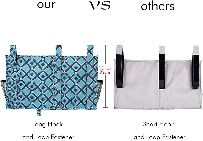 Surblue Bedside Caddy Hanging Bed Organizer Storage Bag Pocket for Bunk and Hospital Beds, College Dorm Rooms Baby Bed Rails, Camp 8 Pockets, (Large, Blue Plaid)