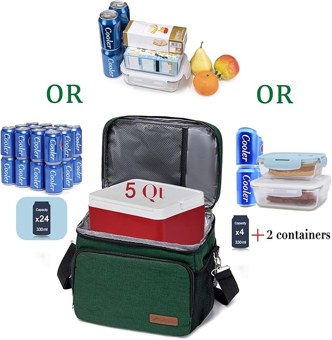 TuErcao Insulated Cooler Bag 6/24 Can Collapsible Leakproof Soft Sided Cooler for Car, Portable Foldable Small Ice Chest for Beach Camping Picnic Travel, 5/15qt Lunch Box for Men Work