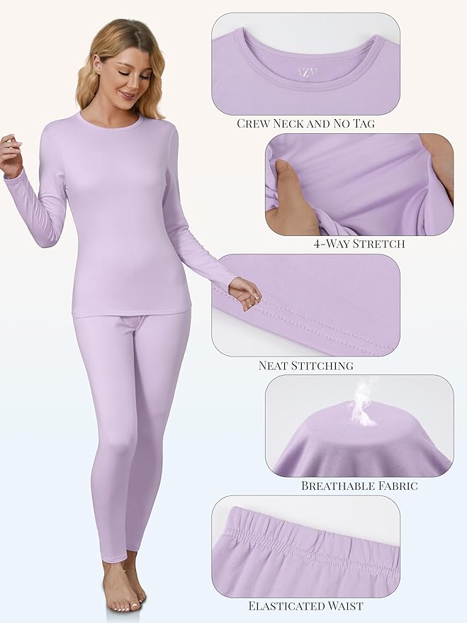 VZV Thermal Underwear for Women, Long Johns for Women Thermal Sets Fleece Lined Base Layer Top and Bottom Set