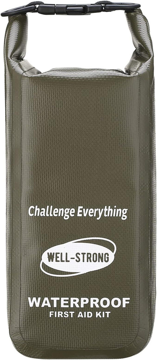 Waterproof First Aid Kit Roll Top Boat Emergency Kit with Waterproof Contents for Fishing Kayaking Boating Swimming Camping Rafting Beach Green