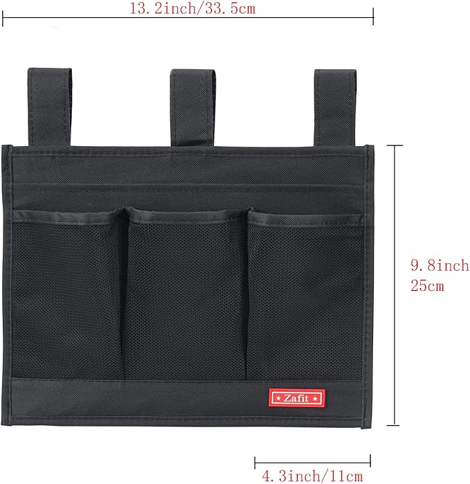 Hanging Bedside Caddy, Bedside Storage Organizer for Magazine, Phone, Remote control (Classic4 Pockets-Black)
