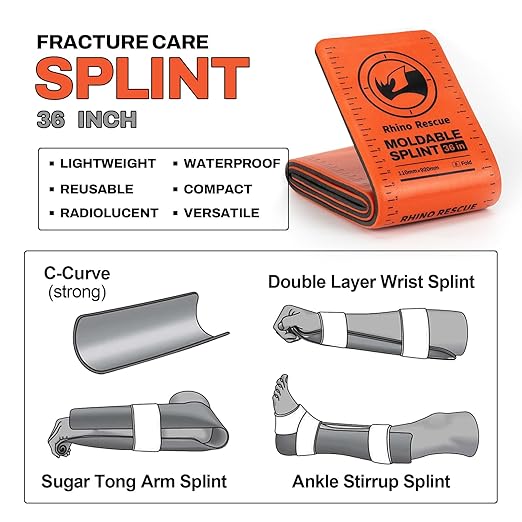 RHINO RESCUE First Aid Splint 36" X 4.3" Orange-Gray, Keep Bones in Position (4, Folded)