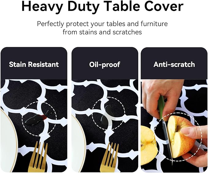 Romanstile Rectangle Plastic Tablecloth, 100% Waterproof Oil-Proof Checkered PVC Table Cloth, Heavy Duty Vinyl Table Cover for Dining, Camping, Picnic, Outdoor - 54 x 108 Inch, Moroco Black