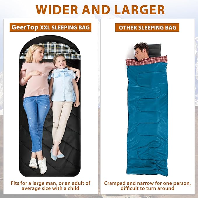 GEERTOP Flannel Sleeping Bag for Adults XXL 4 Season, 0 Degree Sleeping Bag for Winter Cold Weather