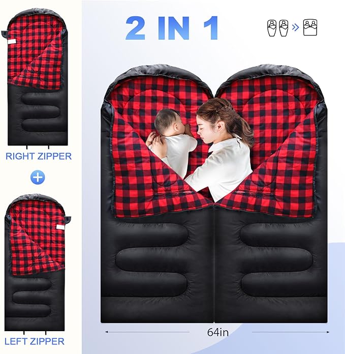 Flannel Sleeping Bag Cotton 0 Degree Cold Weather for Adults XXL Wearable Sleeping Bag 4 Seasons Waterproof with Compression Sack