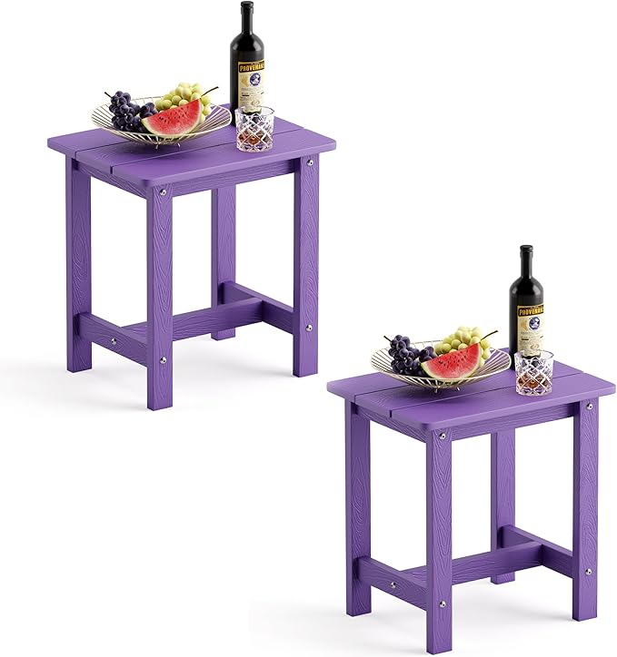 LUE BONA Outdoor Side Table Set of 2, HDPS Small Outdoor Table, Adirondack Side Table, Outside End Table for Patio, Porch, Deck, Pool, Weather Resistant/Easy Maintenance/Indoor or Outdoor Use, Purple