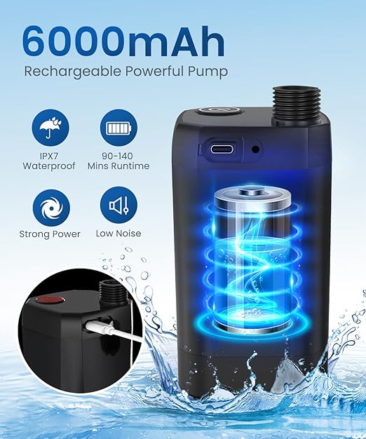 Acare Portable Shower for Camping, 6000mAh Rechargeable Camping Shower Pump with 5Gal/20L Foldable Bucket, IPX7 Waterproof Rinse Kit Portable Outdoor Shower for Hiking, Travel, Car, Pet