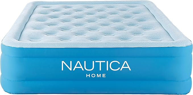 Nautica Home 18" Cool Comfort Size Queen Premium Air Mattress with Pillow Top, Raised Inflatable Airbed, Comfort Coil Technology, Built-in Pump, Anti-Leak Vinyl, Storage Bag