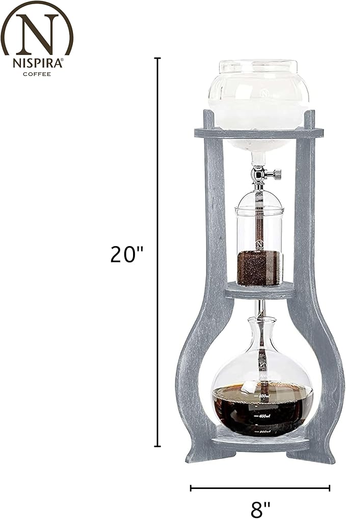 Nispira Iced Coffee Cold Brew Drip Tower Coffee Maker Wooden, 6-8 cup, Grey