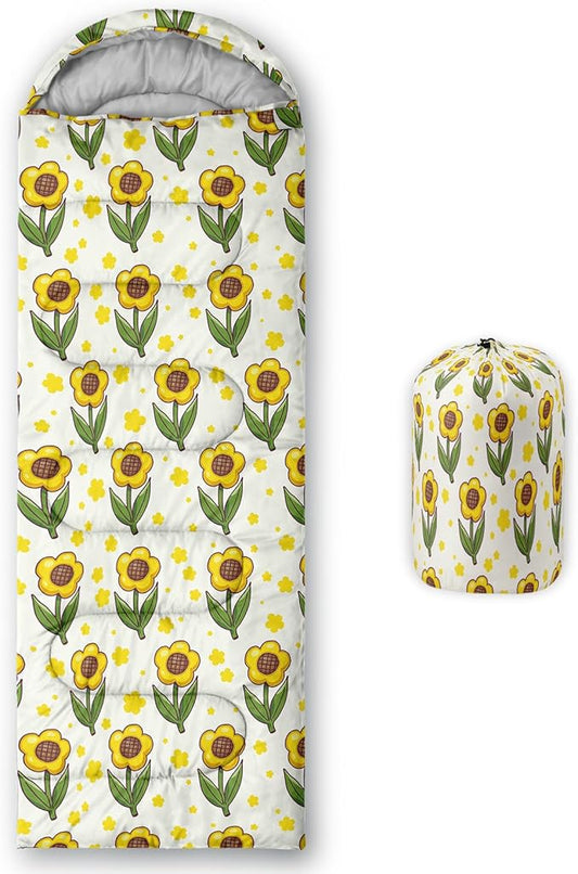 AILONEN Pink Lovely Rabbit Sleeping Bag for Girls Kids Adults,Warm and Cool Weather,Lightweight,Waterproof Backpacking,Cartoon Flowers Printed Bunny Sleeping Bag for Camping