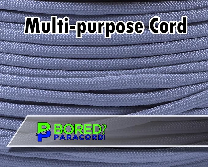 BORED? PARACORD! 550 lb Paracord - Ideal for Crafting, Camping, DIY Projects, Active & Military Outdoors - Strong Survival Rope - Tactical Parachute Cord Type III - Silver 50 Feet