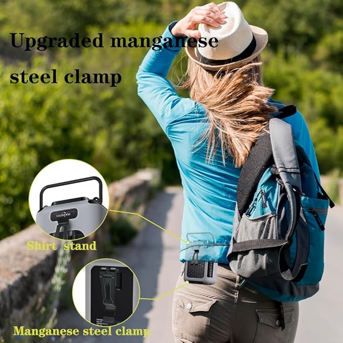 CAZOKASI Upgrade Waist Clip Fan Wearable Fan Portable Cooling and Heatstroke Prevention Fan (Industrial orange black) (Grey / 8000mAh)