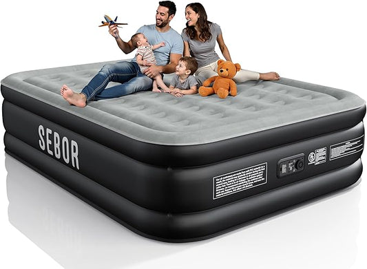 Air Mattress Queen with Built-in Pump 18", Comfortable Self-Inflating Air Mattress with High-Speed Pump, Durable Blow Up Mattress Queen with Storage Bag for Guests, Camping, Travel