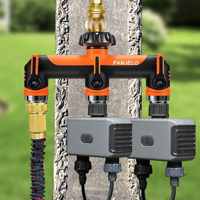 3 Way Hose Splitter, Heavy Duty Garden Water Hose Bib Spigot Splitter, Faucet Splitter with Shutoff Valve, Garden Hoses Connector for T Adapter, 3/4 - Inch GHT Thread (Orange)