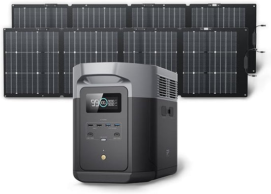 EF ECOFLOW Solar Generator DELTA 2 Max 2048Wh with 2x220W Solar Panel, LFP Battery Portable Power Station, Up to 3400W AC Output, AC + Solar Fast Dual Charging Full Charge in 1 Hr For Camping RV