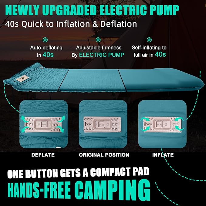 Self Inflating Sleeping Pad with Electric Pump, 3.15" Ultra-Thick Memory Foam Camping Sleeping Mat with Pillow, 9.5 R-Value Insulated Camping Pad Mattress for Travel Car Tent