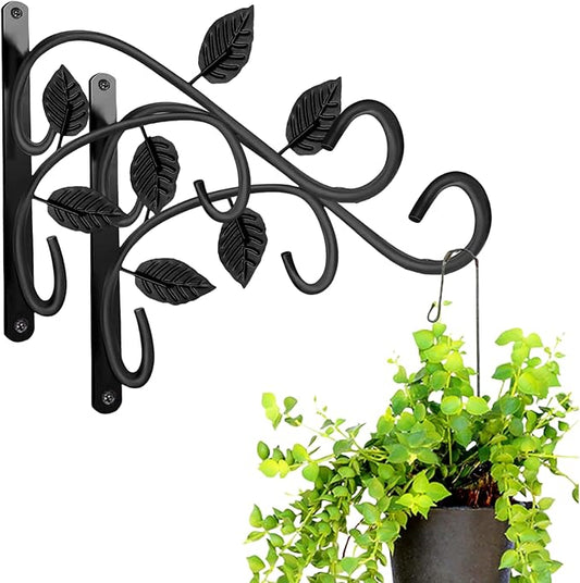 Hanging Plant Bracket, 2Pack 12 Inches Wall Mount Plant Hook, Rust-Resistant Decorative Metal Plant Hanger for Hanging Plant Flower Lantern Bird Feeder Wind Chimes