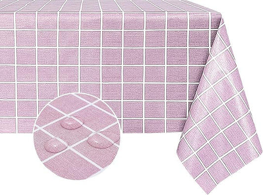 Romanstile Rectangle Plastic Tablecloth, 100% Waterproof Oil-Proof Checkered PVC Table Cloths, Heavy Duty Vinyl Table Covers for Dining, Camping, Picnic, Outdoor - 54 x 108 Inch, Pink