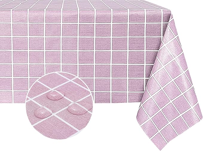 Romanstile Rectangle Plastic Tablecloth, 100% Waterproof Oil-Proof Checkered PVC Table Cloths, Heavy Duty Vinyl Table Covers for Dining, Camping, Picnic, Outdoor - 60 x 84 Inch, Pink