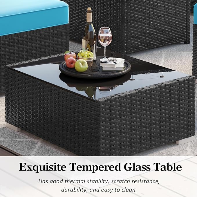 LayinSun 15 Piece Patio Furniture Set with Fire Pit Table, Outdoor Conversation Sets Wicker Rattan Sectional Sofa with Coffee Table