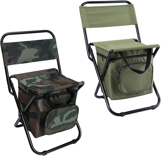 LEADALLWAY Fishing Chair with Cooler Bag Compact Fishing Stool Foldable Camping Chair